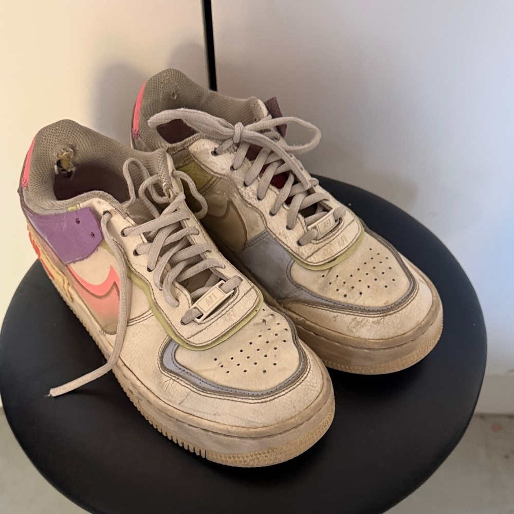 Beige and Yellow Sneakers with Swoosh